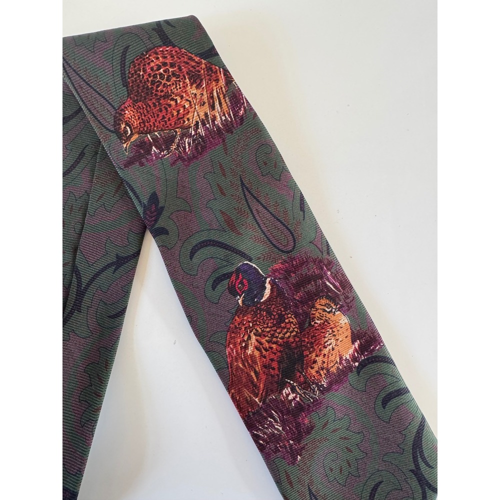 Polo Ralph Lauren Silk Tie Mens Green Paisley Pheasant Game Bird Hand Made USA